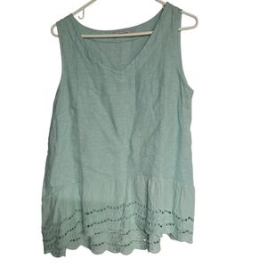 Valentina Naldi Blouse Womens M % 100 Linen Eyelet Ruffled Hem Tunic Top Boho